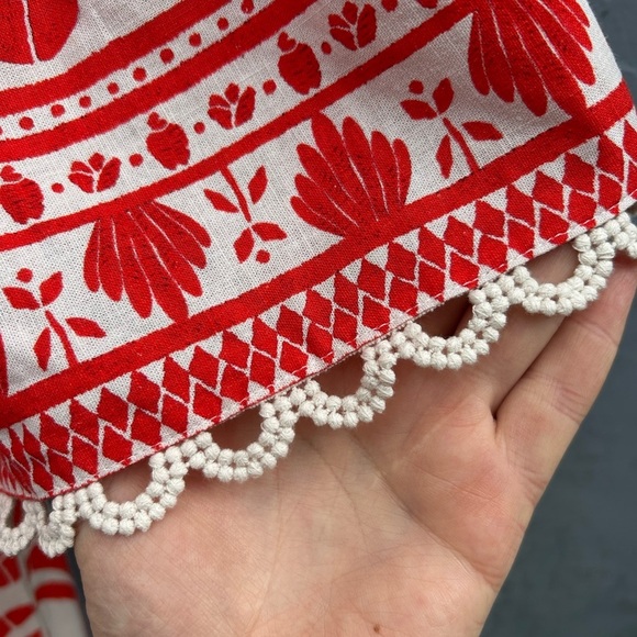 Farm Rio Jungle Flow Belted Mini Dress Red/ Cream Linen, Small - Picture 12 of 16